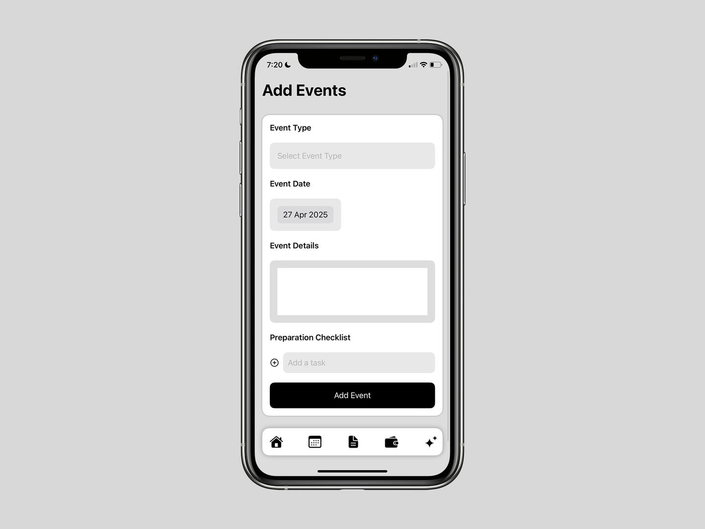 Event Planner screen 2